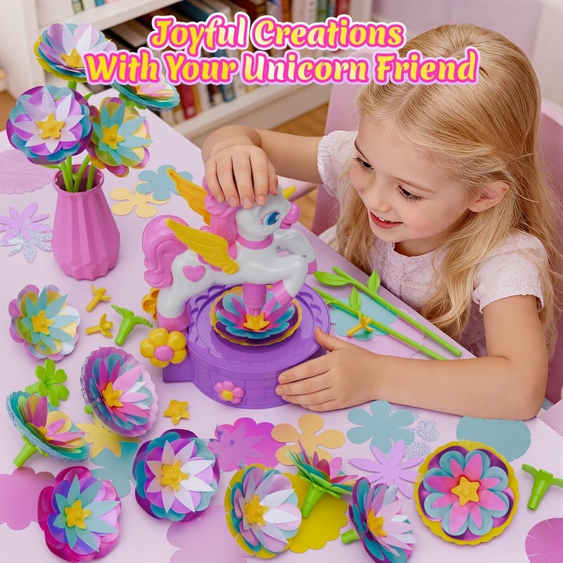 Zmpolir Craft Kits, Press-to-Create Flower Maker, Unicorn Toys for Girl Age 3-12, Fabric Flower Bouquets Toy, Kids DIY Arts and Crafts, Unique Christmas Birthday Gifts for 3 4 5 6 7 8 9 10 11 12 Year Old Girl - Image 2